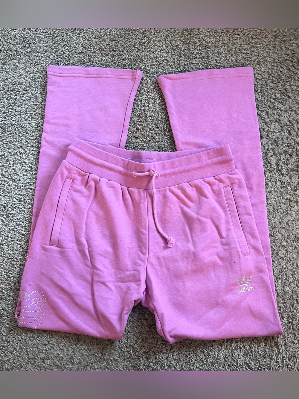 adidas Originals Bubblegum Pink Boot‑Cut Sweatpants with Drawcord